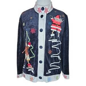 Vintage Onque Cardigan Womens Petite Small "Ugly" Christmas Long Sleeve Sweater